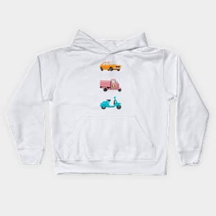 Iconic Italian Vehicles - Scooter, Rikshaw and Car Kids Hoodie